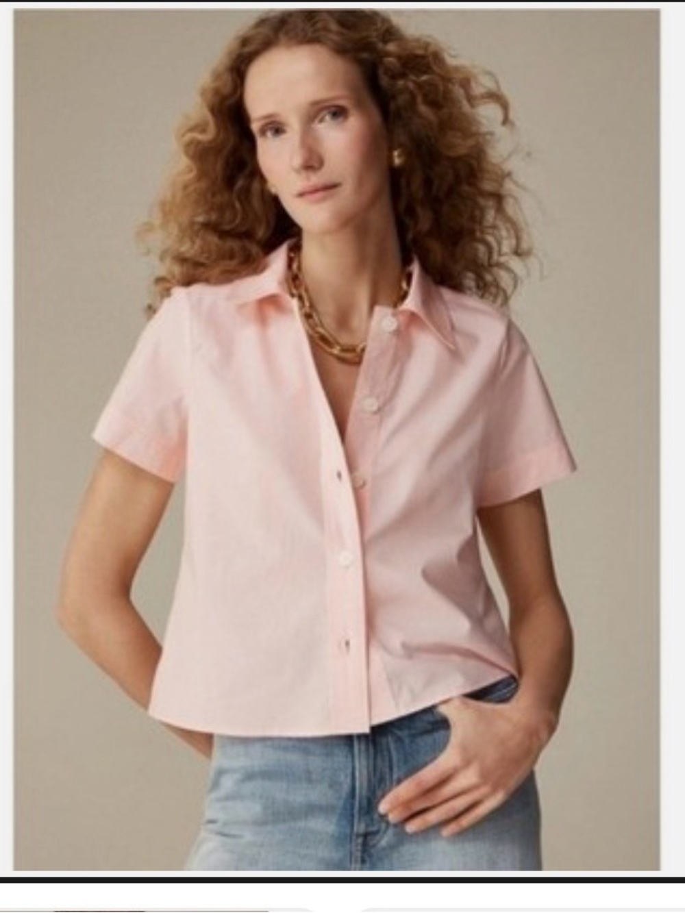 J. Crew Short-Sleeve Button-Down Shirt in Light Pink
